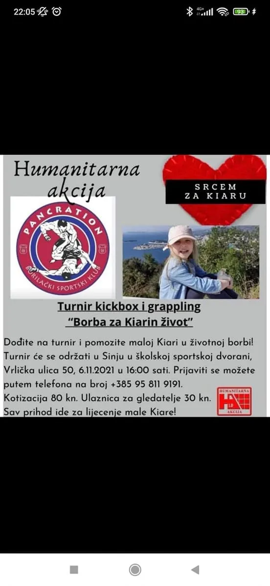 Humanitarni turnir u Sinju "BORBA ZA KIARIN ŽIVOT"