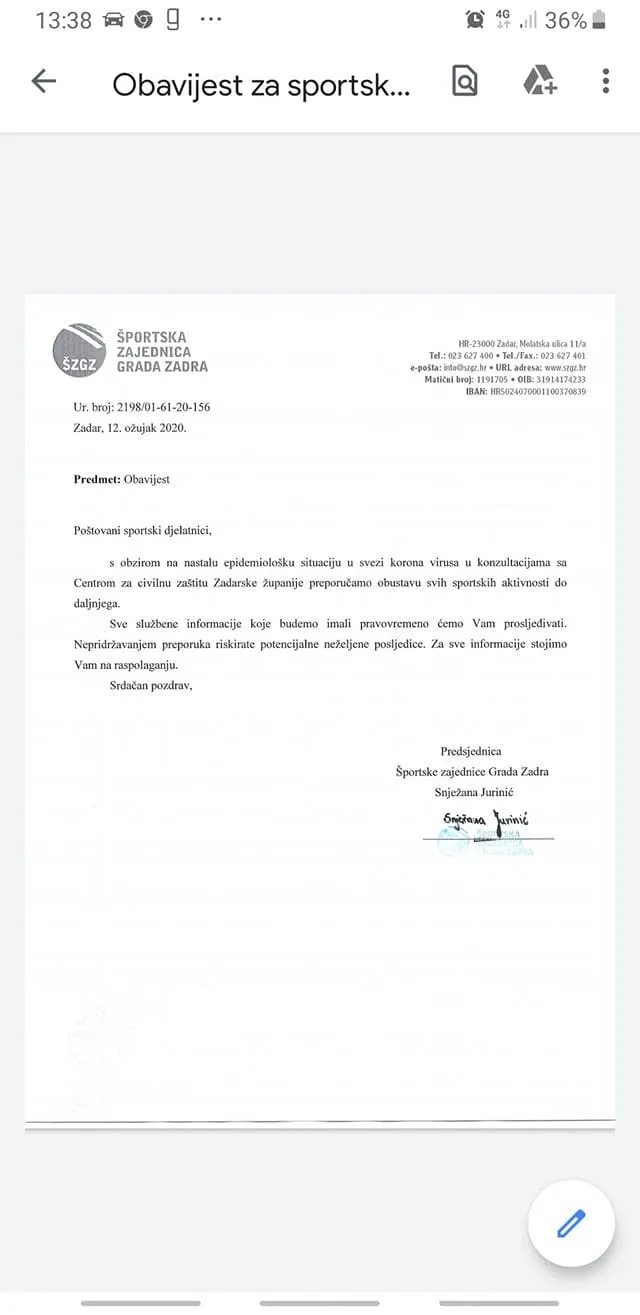 Po preporuci Centra za civilni zaštitu smatramo nužno potrebnim OBUSTAVITI sve