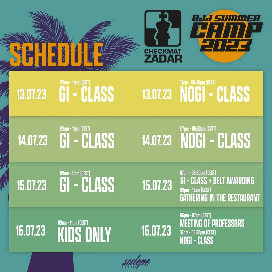 Schedule for Summer camp 13th-16th July